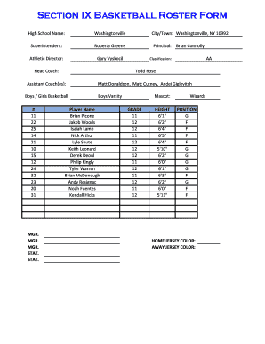 High School Basketball Roster Form