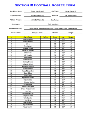Section IX Football Roster Form