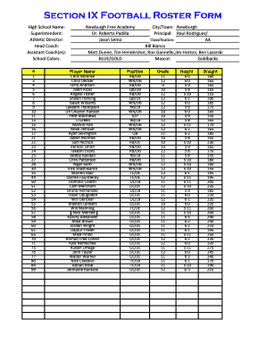 Section IX Football Roster Form
