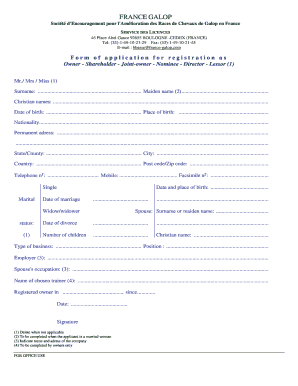 Formulaire de demande d'inscription France Galop
