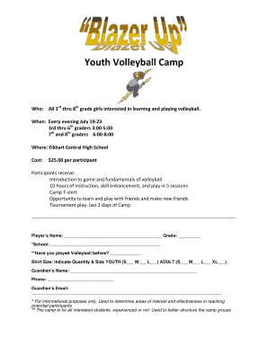 Youth Volleyball Camp - Elkhart Central High School - blueblazers