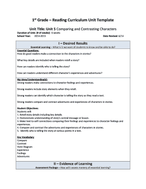 1st Grade Reading Curriculum Unit Template