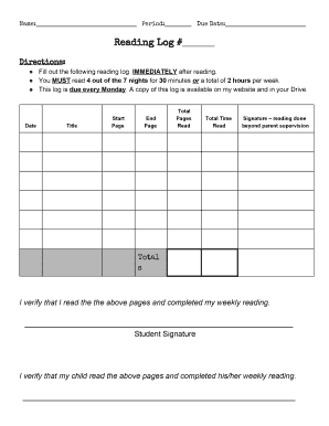 Reading Log Form