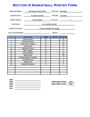 High School Basketball Roster Form