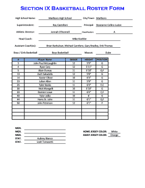 High School Basketball Roster Form