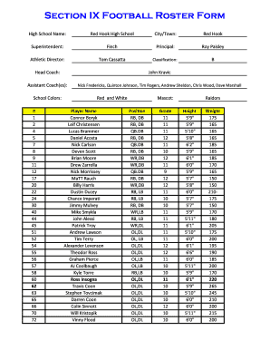 Section IX Football Roster Form