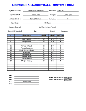 High School Basketball Roster Form