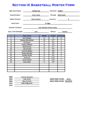 High School Girls Basketball Roster Form