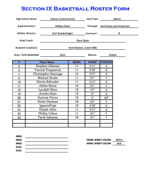 High School Basketball Roster Form
