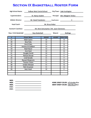 High School Basketball Roster Form