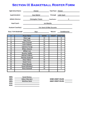 High School Basketball Roster Form