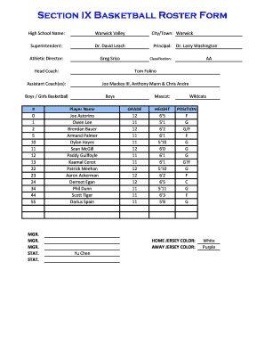 High School Basketball Roster Form