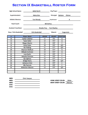 High School Girls Basketball Roster Form