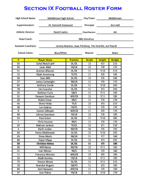 Section IX Football Roster Form