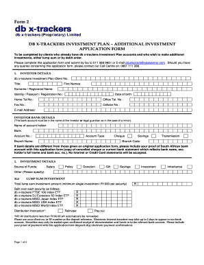 db x-trackers Investment Plan Additional Investment Application Form