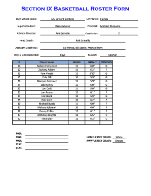 High School Basketball Roster Form