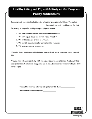 Healthy Eating and Physical Activity Policy Addendum