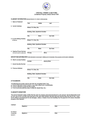Original Owner Claim Form
