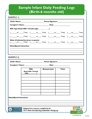 Infant Daily Feeding Log