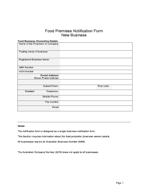 Food Premises Notification Form