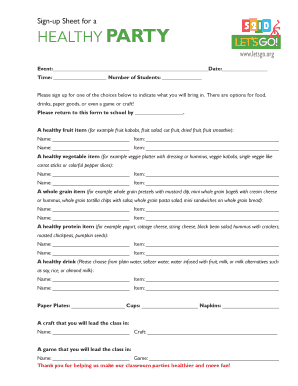 Healthy Party Sign-Up Sheet