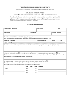 Texas Biomedical Research Institute Employment Application