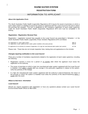 Warm Water System Registration Form