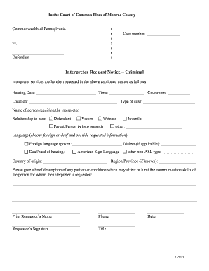 Interpreter Request Notice – Criminal
