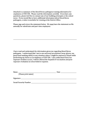 Bloodborne Pathogens Training Acknowledgment Form