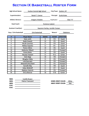 High School Girls Basketball Roster Form