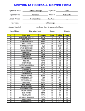 Section IX Football Roster Form