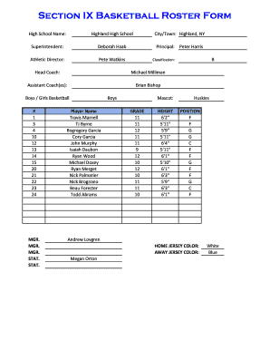 High School Basketball Roster Form