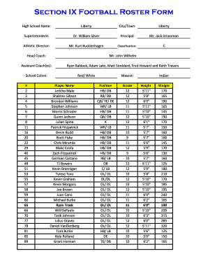 Section IX Football Roster Form