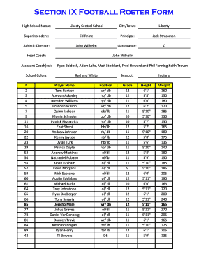 Section IX Football Roster Form