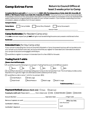 Camp Extras Form