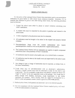 Lakeland School District Medication Policy