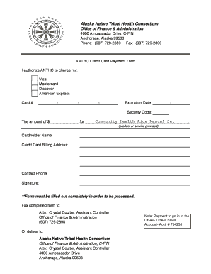 ANTHC Credit Card Payment Form