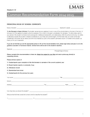 Common Recommendation Form for Students