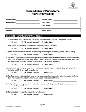 Chiropractic Care Chart Review Checklist
