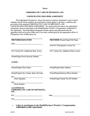 Chiropractic Care of Minnesota Participating Provider Agreement