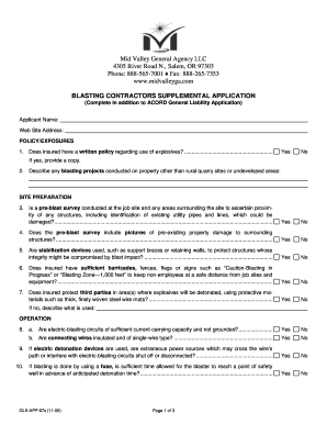 Blasting Contractors Supplemental Application