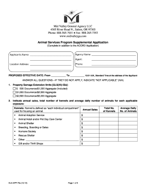 Animal Services Program Supplemental Application