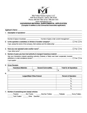 Hazardous Material Supplemental Application