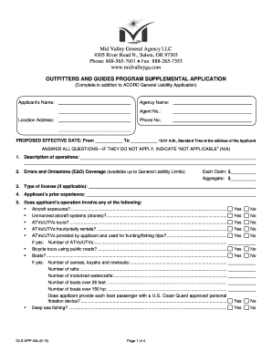 Outfitters and Guides Program Supplemental Application