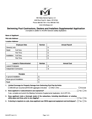 Swimming Pool Contractors Supplemental Application