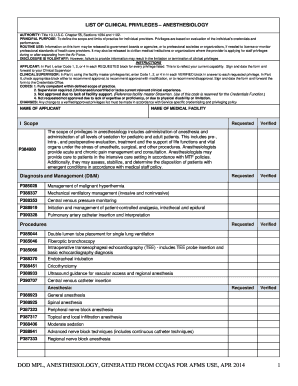 Clinical Privileges Anesthesiology Form