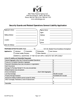 Security Guards General Liability Application