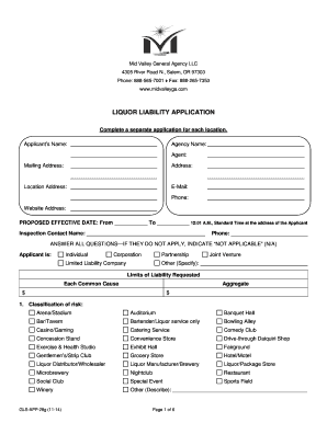 Liquor Liability Application