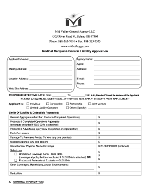 Medical Marijuana General Liability Application