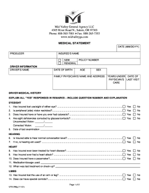 Medical Statement for Insurance Application